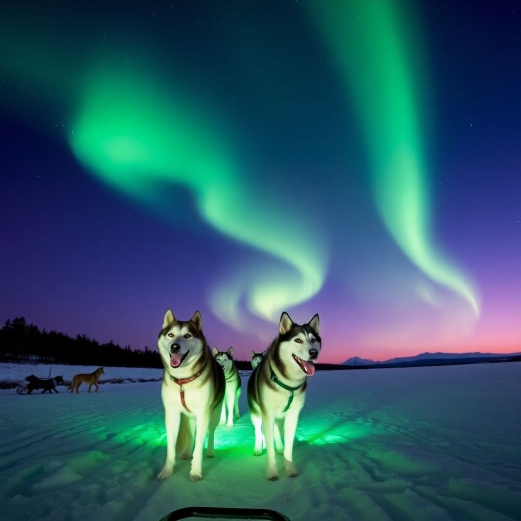 Хаски и северное сияние: волшебное путешествие по северной природе
