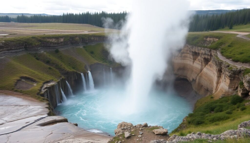 гейзеры и водопады - иллюстрация