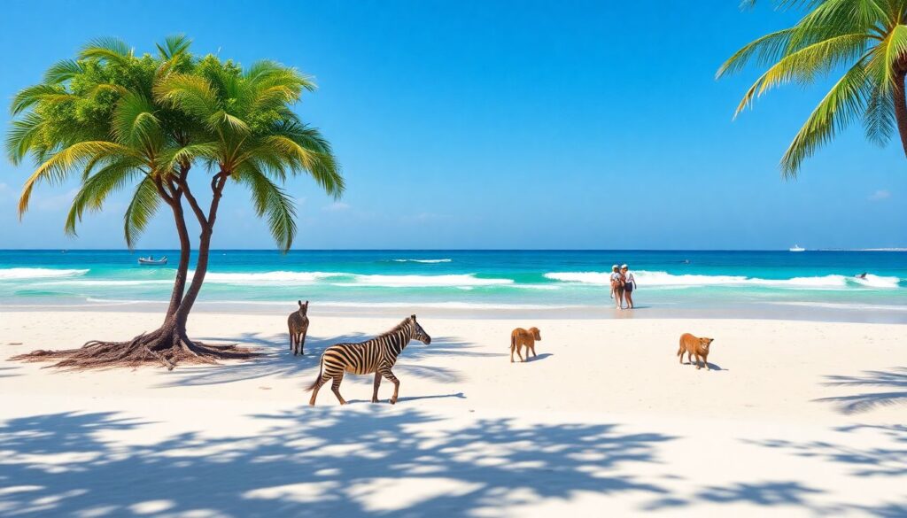 сафари-парк и пляжи - иллюстрация