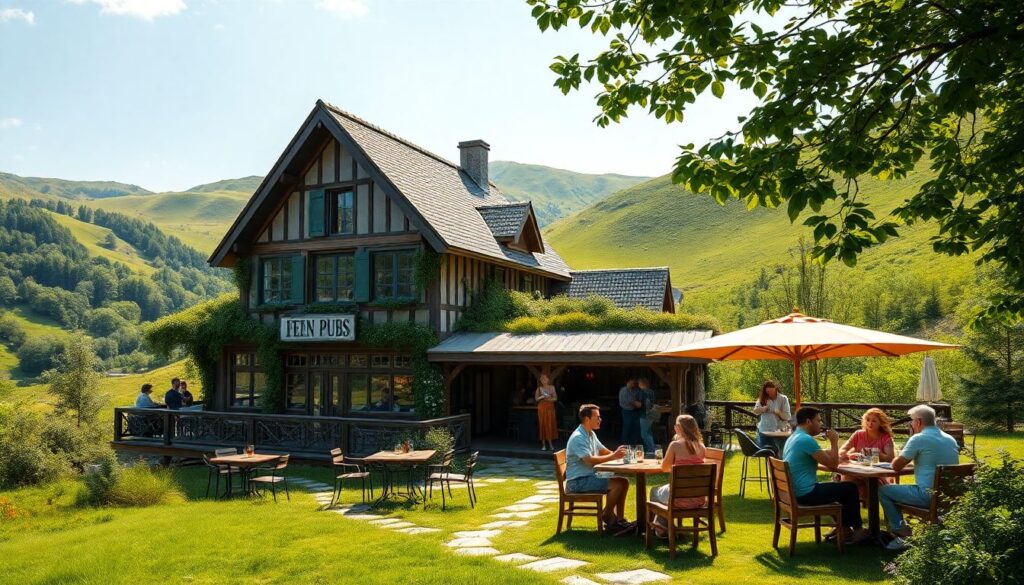 пабы и изумрудные пейзажи - иллюстрация